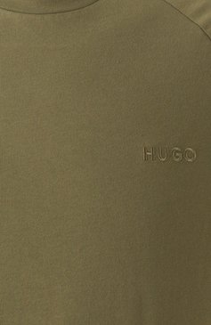 Мужская хлопковая футболка HUGO хаки цвета, арт. 50520480 | Фото 6 (Материал внешний: Хлопок; Длина (для топов): Стандартные; Материал сплава: Проставлено; Драгоценные камни: Проставлено; Рукава: Короткие; Принт: Без принта; Стили: Милитари; Кросс-КТ: Джерси; Мужское Кросс-КТ: Футболка-одежда)