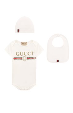 Детское комплект из трех предметов GUCCI белого цвета, арт. 516326/X9U05/9-12M | Фото 1 (Материал внешний: Хлопок)