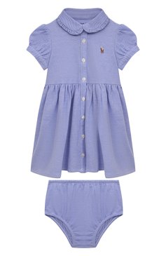 Женский комплект из платья и шорт POLO RALPH LAUREN голубого цвета, арт. 310734896 | Фото 1 (Материал внешний: Хлопок; Нос: Не проставлено; Материал сплава: Проставлено; Региональные ограничения белый список (Axapta Mercury): Не проставлено; Ростовка одежда: 18 мес | 86 см)