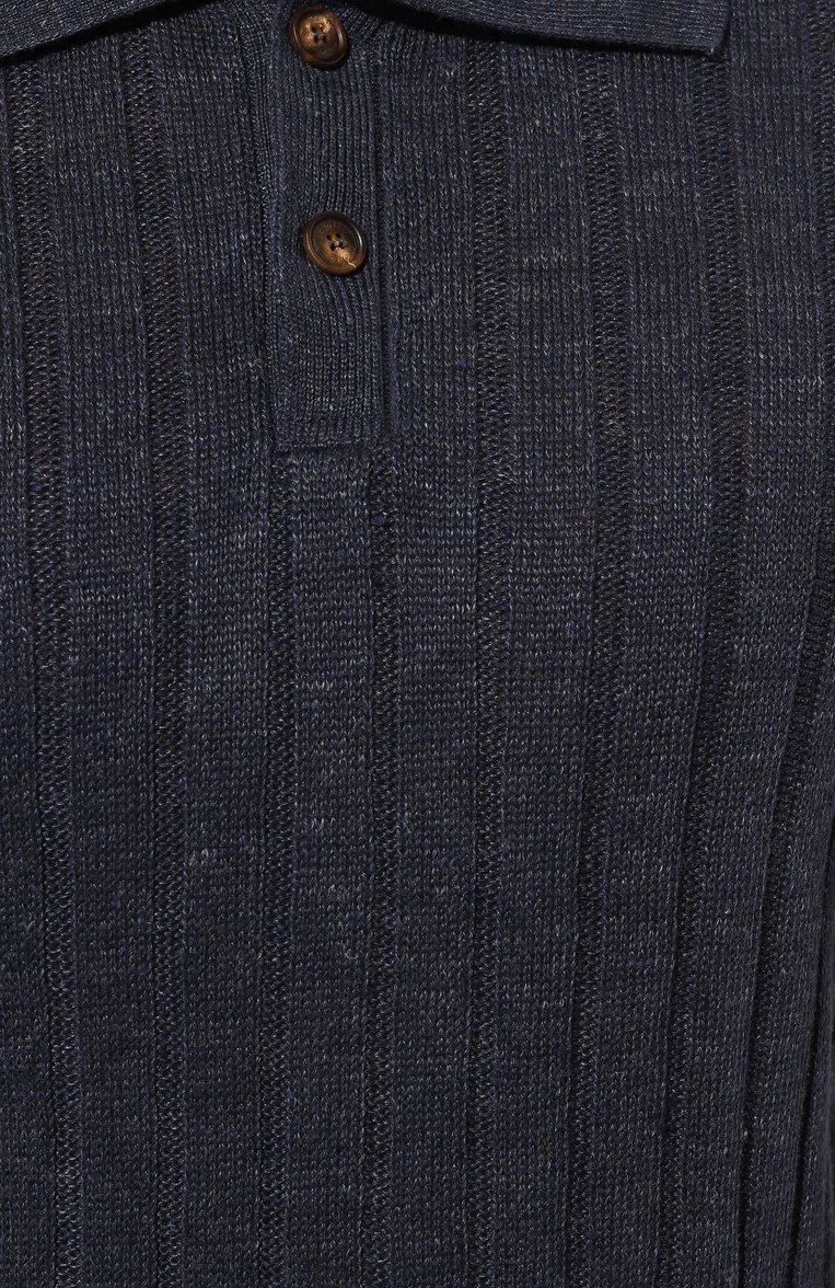 Мужское поло изо льна и хлопка BRUNELLO CUCINELLI темно-синего цвета, арт. M2L70B2256 | Фото 5 (Длина (для топов): Стандартные; Материал внешний: Лен; Рукава: Короткие; Стили: Кэжуэл; Застежка: Пуговицы; Принт: Без принта; Кросс-КТ: Трикотаж; Автоматизация ТО: Проставлено; Автоматизация состава: Проставлено; Детали: Без декора)