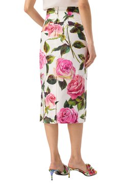 Женская хлопковая юбка DOLCE & GABBANA белого цвета, арт. F4CDFT/HS5S4 | Фото 4 (Драгоценные камни: Проставлено; Длина Ж (юбки, платья, шорты): Миди; Материал сплава: Проставлено; Стили: Романтичный; Женское Кросс-КТ: Юбка-карандаш; Материал внешний: Хлопок)