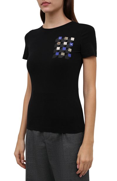 Хлопковая футболка EMPORIO ARMANI черного цвета по цене 12200 руб., арт. 6K2T6F/2JQAZ, фото 3 Хлопковая футболка EMPORIO ARMANI, арт. 6K2T6F/2JQAZ, фото 3