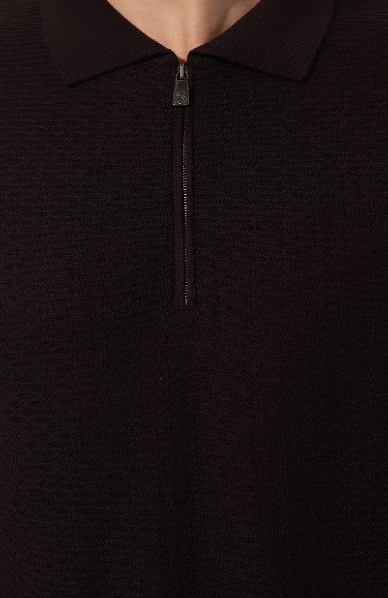 Мужское шерстяное поло CORNELIANI бордового цвета, арт. 92M506-3825138 | Фото 5 (Длина (для топов): Стандартные; Рукава: Длинные; Материал внешний: Шерсть; Стили: Кэжуэл; Застежка: Молния; Кросс-КТ: Трикотаж; Принт: Без принта; Автоматизация ТО: Проставлено; Автоматизация состава: Проставлено)
