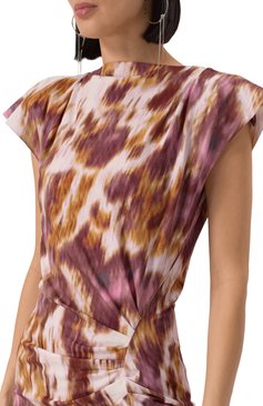 Женское хлопковое платье ISABEL MARANT ETOILE разноцветного цвета, арт. 25PR00307FA/C1N09E | Фото 5 (Длина Ж (юбки, платья, шорты): Миди; Рукава: Короткие; Материал внешний: Хлопок; Стили: Кэжуэл; Женское Кросс-КТ: Платье-одежда; Случай: Повседневный)