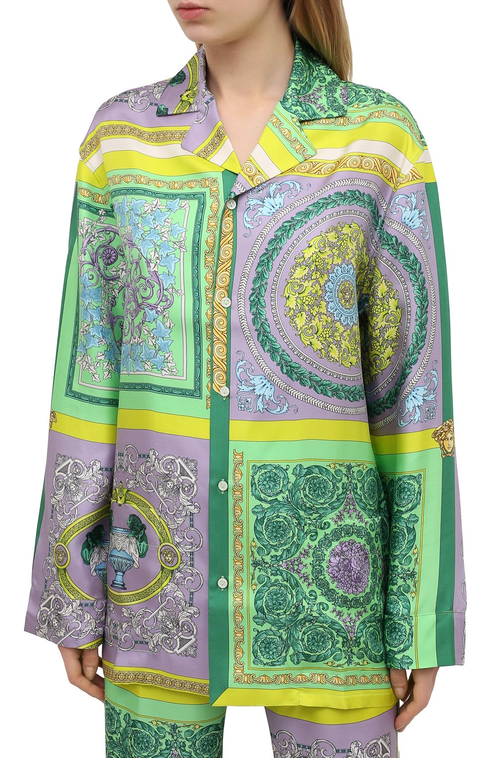 Шелковая рубашка VERSACE сиреневого цвета по цене 151000 руб., арт. AUD05056/1F00508, фото 3 Шелковая рубашка VERSACE, арт. AUD05056/1F00508, фото 3