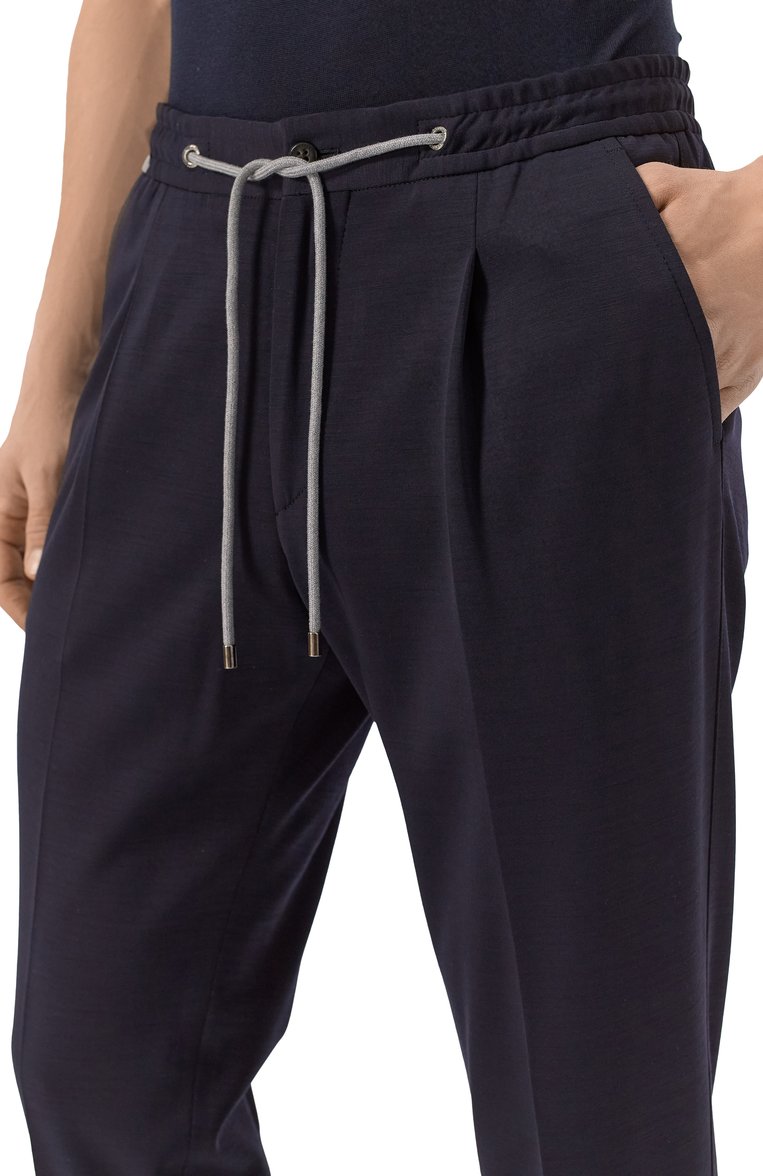 Мужские брюки из шерсти и хлопка CORNELIANI темно-синего цвета, арт. 254L19-2518800 | Фото 5 (Длина (брюки, джинсы): Стандартные; Материал внешний: Хлопок, Шерсть; Случай: Повседневный; Стили: Кэжуэл; Автоматизация состава: Проставлено; Автоматизация ТО: Проставлено)