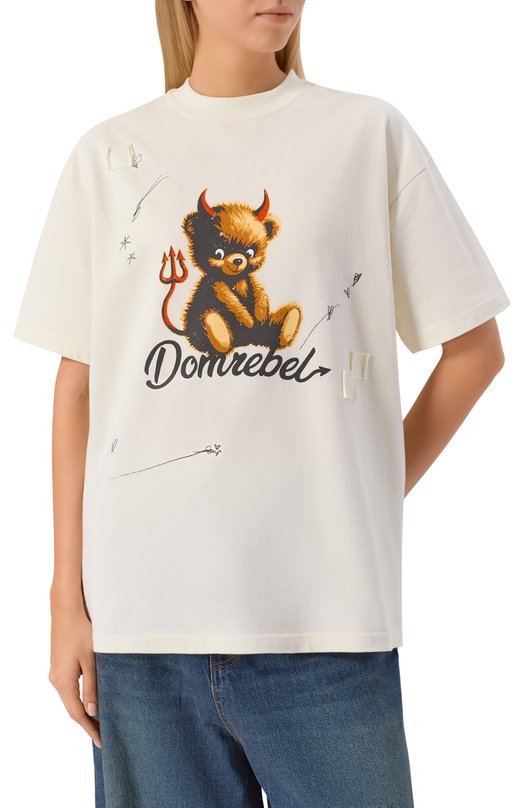 Хлопковая футболка DOMREBEL DIABL0 BEAR T-SHIRT Кремовый  DIABL0 BEAR T-SHIRT Фото 3
