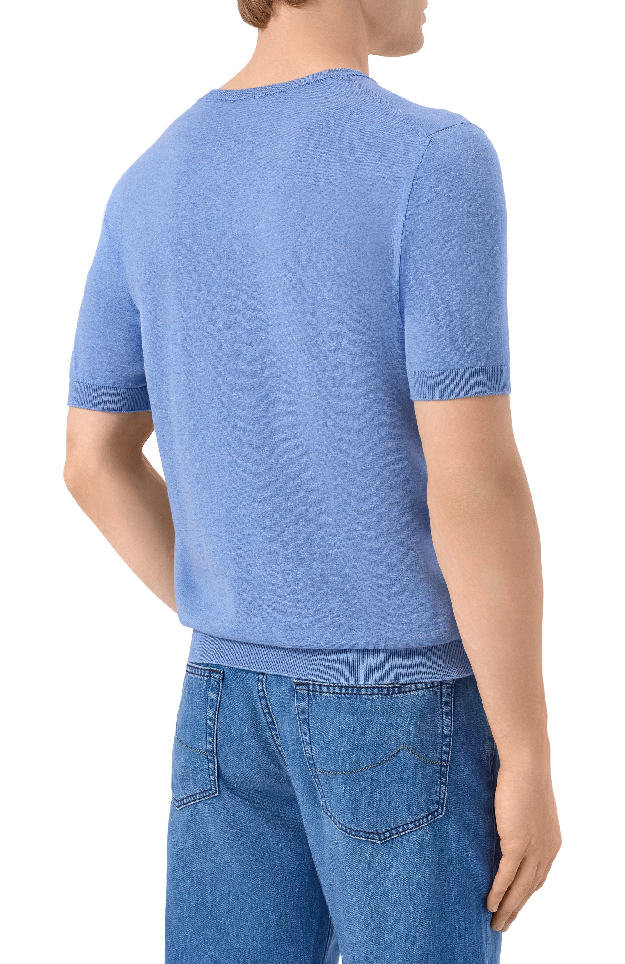 Хлопковый джемпер ANDREA CAMPAGNA голубого цвета по цене 28500 руб., арт. M5426-8055, фото 4 Хлопковый джемпер ANDREA CAMPAGNA, арт. M5426-8055, фото 4