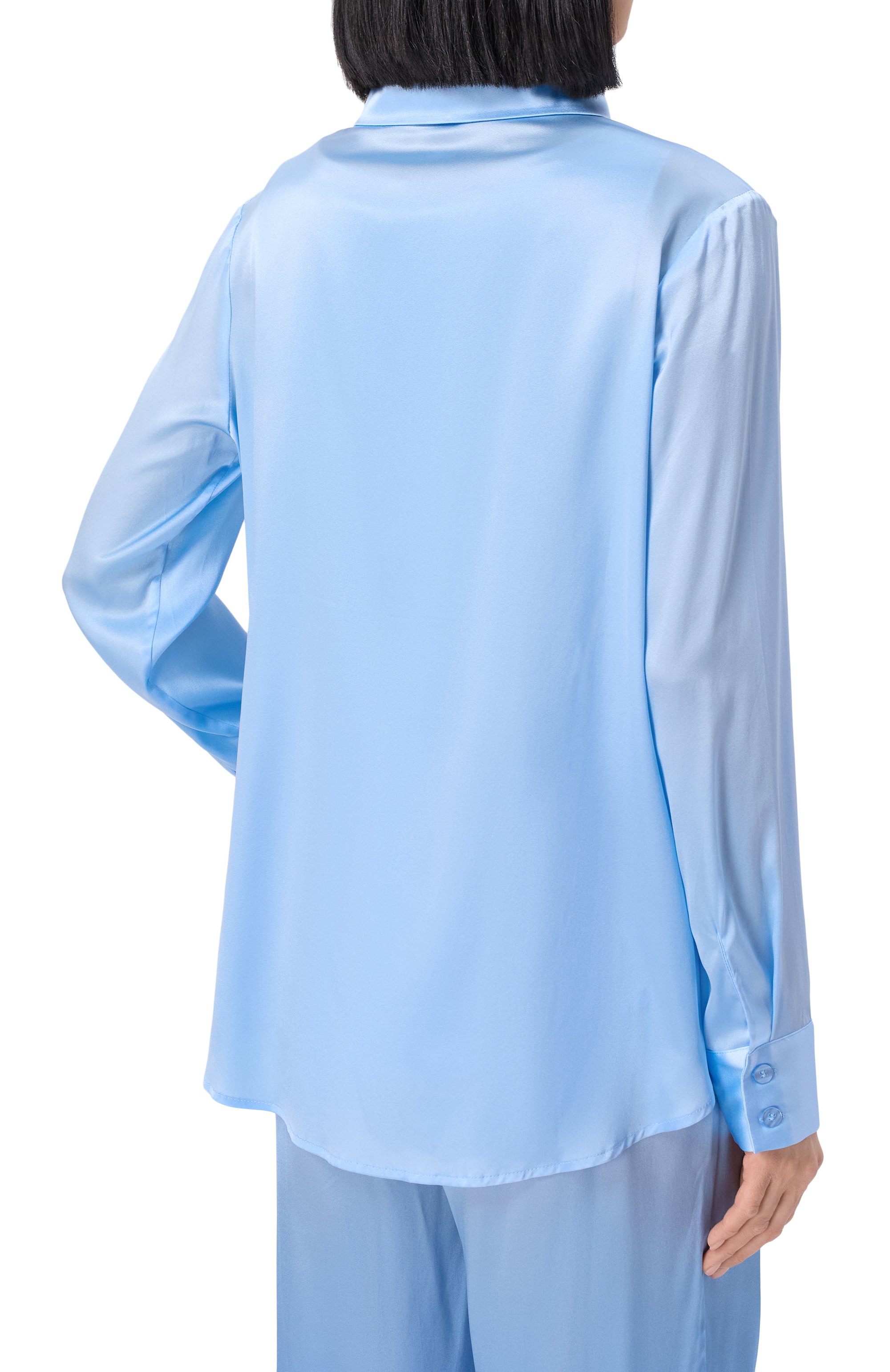 Атласная блузка MAX AND MOI голубого цвета по цене 42100 руб., арт. H23LEVY, фото 4 Атласная блузка MAX AND MOI, арт. H23LEVY, фото 4