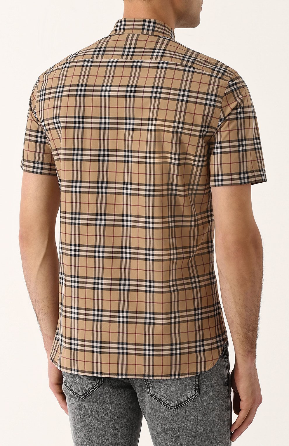 Хлопковая рубашка в клетку с короткими рукавами BURBERRY, арт. 4067045, фото 4