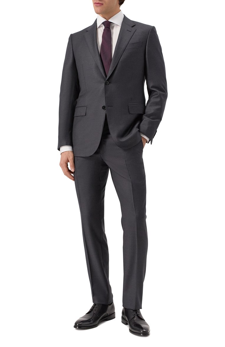 Мужской шерстяной костюм ZEGNA темно-серого цвета, арт. 221225/C22684 | Фото 1 (Материал внешний: Шерсть; Рукава: Длинные; Костюмы М: Однобортный; Стили: Классический)