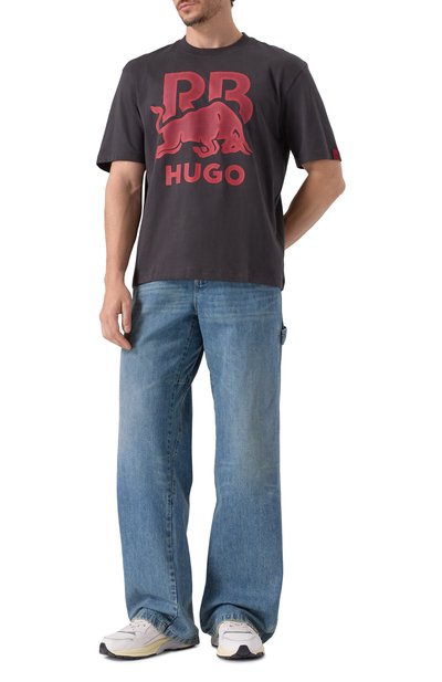 Хлопковая футболка HUGO темно-серого цвета по цене 9495 руб., арт. 50551836, фото 2 Хлопковая футболка HUGO, арт. 50551836, фото 2
