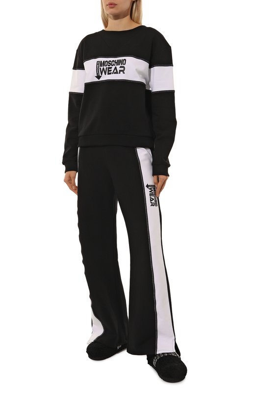 Хлопковые брюки Moschino A6809/4424 Чёрно-белый  A6809/4424 Фото 2
