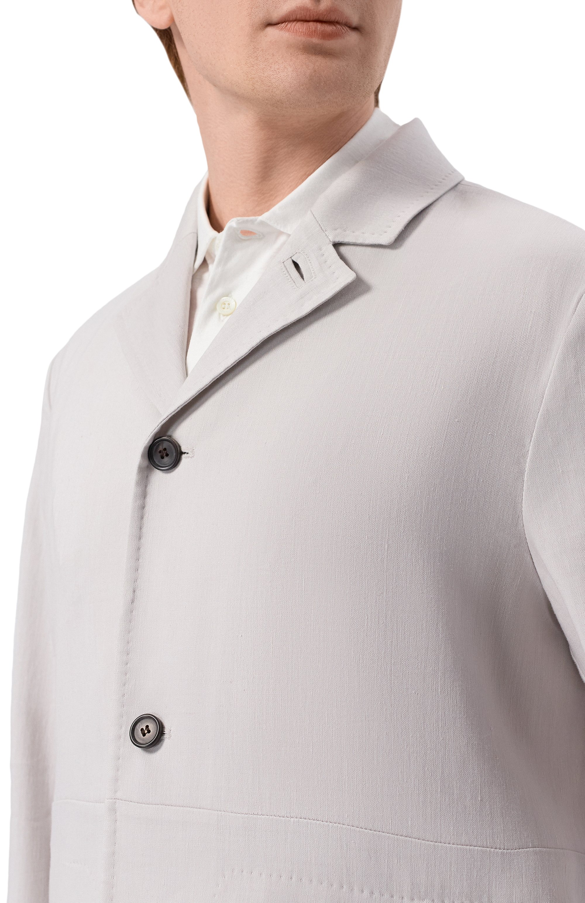 Куртка-рубашка изо льна и шерсти CORNELIANI светло-серого цвета по цене 118000 руб., арт. 27LI53/2718468, фото 5 Куртка-рубашка изо льна и шерсти CORNELIANI, арт. 27LI53/2718468, фото 5