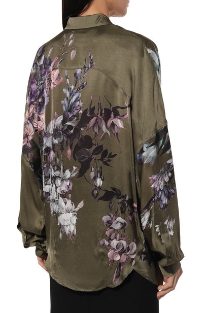 Атласная рубашка DRIES VAN NOTEN хаки цвета по цене 108500 руб., арт. 232-010709-7192, фото 4 Атласная рубашка DRIES VAN NOTEN, арт. 232-010709-7192, фото 4