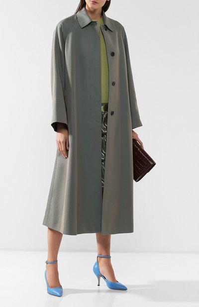 Плащ DRIES VAN NOTEN бирюзового цвета по цене 89950 руб., арт. 192-30239-8366, фото 2 Плащ DRIES VAN NOTEN, арт. 192-30239-8366, фото 2