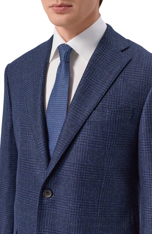 Галстук из шелка и льна Canali 18/HJ04547 Синий  18/HJ04547 Фото 2