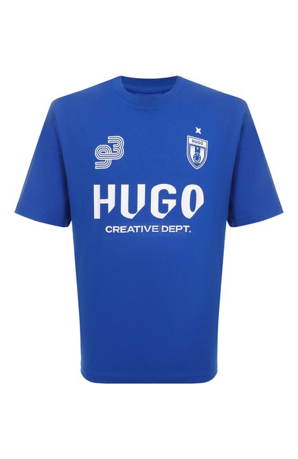 Мужская хлопковая футболка HUGO BLUE синего цвета, арт. 50541252 | Фото 1 (Рукава: Короткие; Материал внешний: Хлопок; Длина (для топов): Стандартные; Драгоценные камни: Проставлено; Материал сплава: Проставлено)