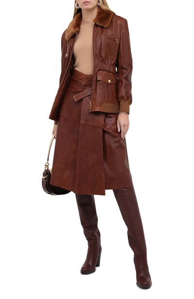 Кожаная куртка CHLOÉ коричневого цвета по цене 516000 руб., арт. CHC20ACV06205, фото 3 Кожаная куртка CHLOÉ, арт. CHC20ACV06205, фото 3