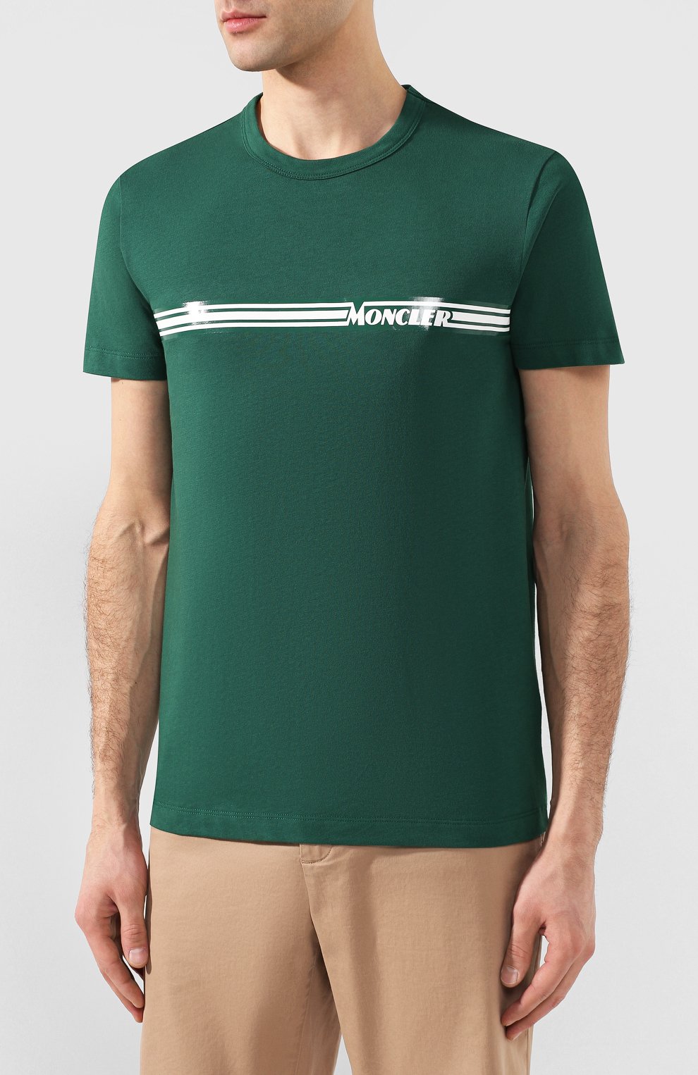 Хлопковая футболка MONCLER зеленого цвета по цене 26050 руб., арт. F1-091-8C707-10-8390T, фото 3 Хлопковая футболка MONCLER, арт. F1-091-8C707-10-8390T, фото 3