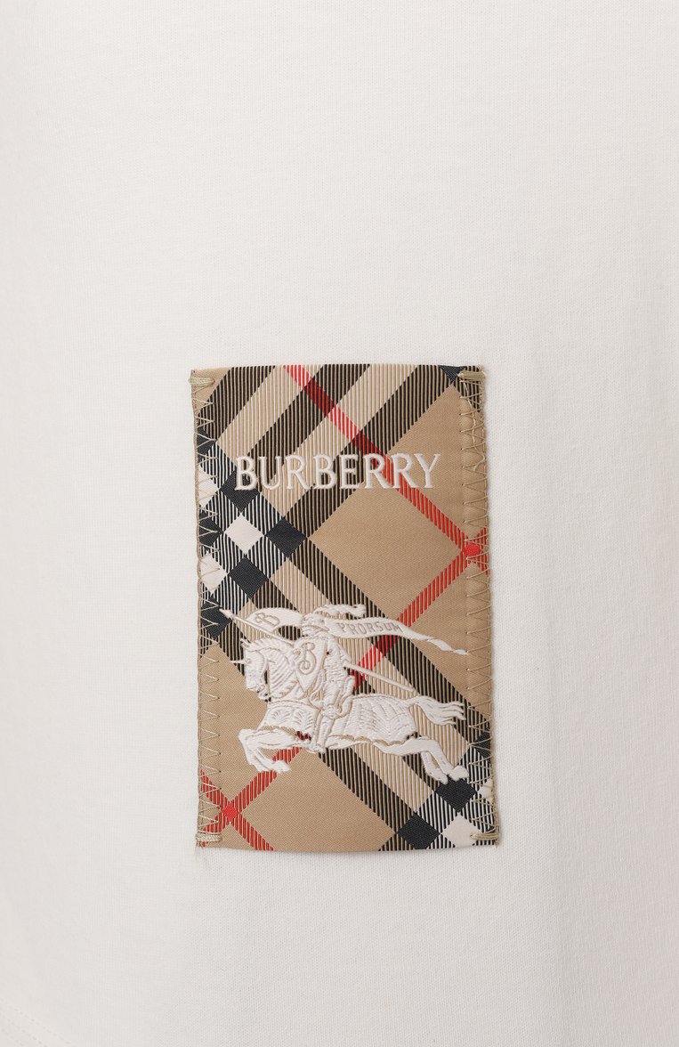 Мужская хлопковая футболка BURBERRY кремового цвета, арт. 8102254 | Фото 6 (Длина (для топов): Стандартные; Материал внешний: Хлопок; Рукава: Короткие; Принт: Без принта; Стили: Кэжуэл; Мужское Кросс-КТ: Футболка-одежда; Кросс-КТ: Джерси; Детали: Декор; Автоматизация ТО: Проставлено; Автоматизация состава: Проставлено)