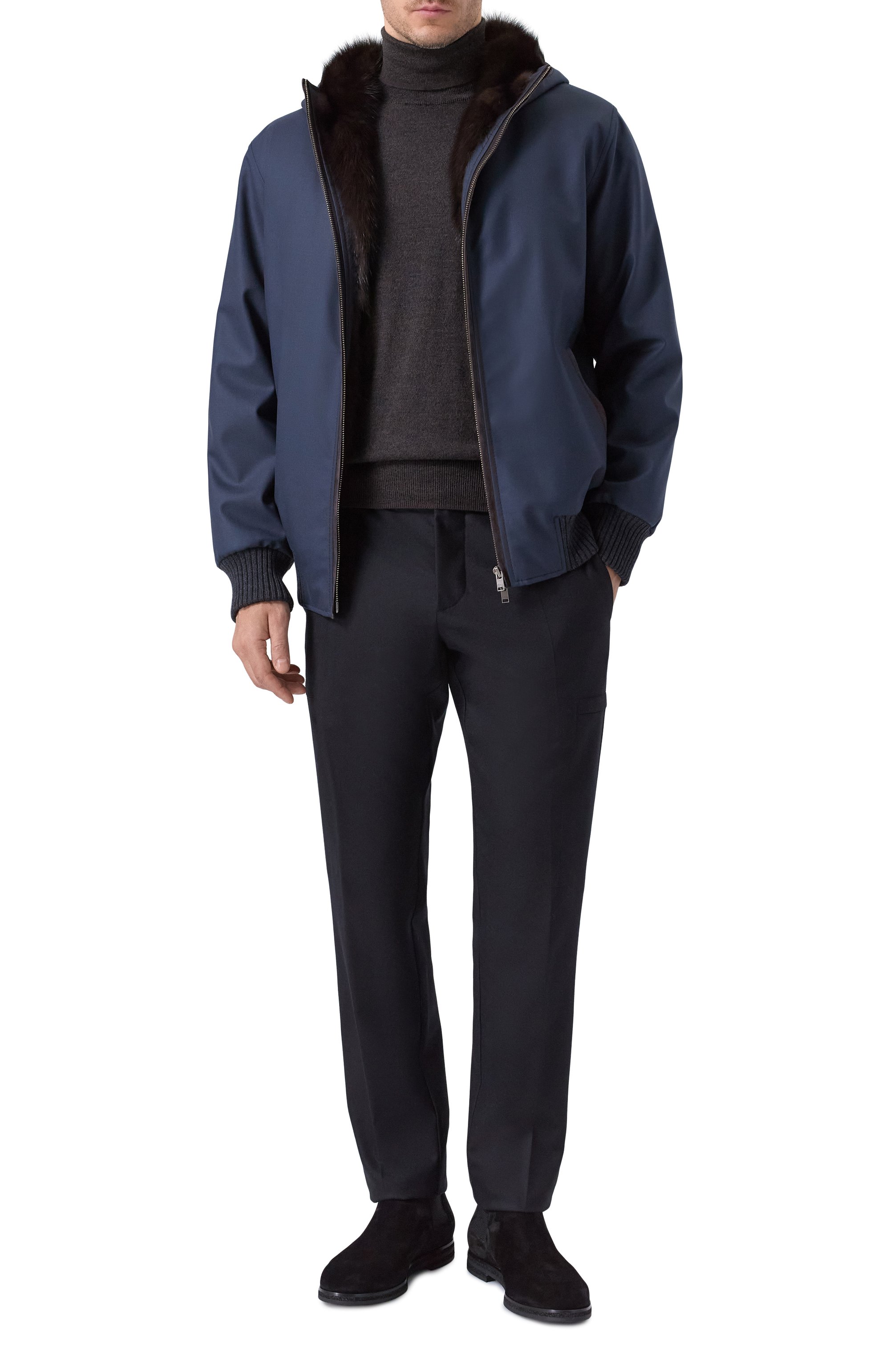 Бомбер с подкладкой из соболя BLACK SABLE темно-синего цвета по цене 2404000 руб., арт. BS-MWHB-EB, фото 2 Бомбер с подкладкой из соболя BLACK SABLE, арт. BS-MWHB-EB, фото 2