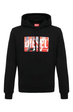 Мужской хлопковое худи DIESEL черного цвета, арт. A12531/0JFAV | Фото 1 (Рукава: Длинные; Длина (для топов): Стандартные; Стили: Гранж; Принт: С принтом; Мужское Кросс-КТ: Худи-одежда; Материал сплава: Проставлено; Материал внешний: Хлопок; Драгоценные камни: Проставлено)