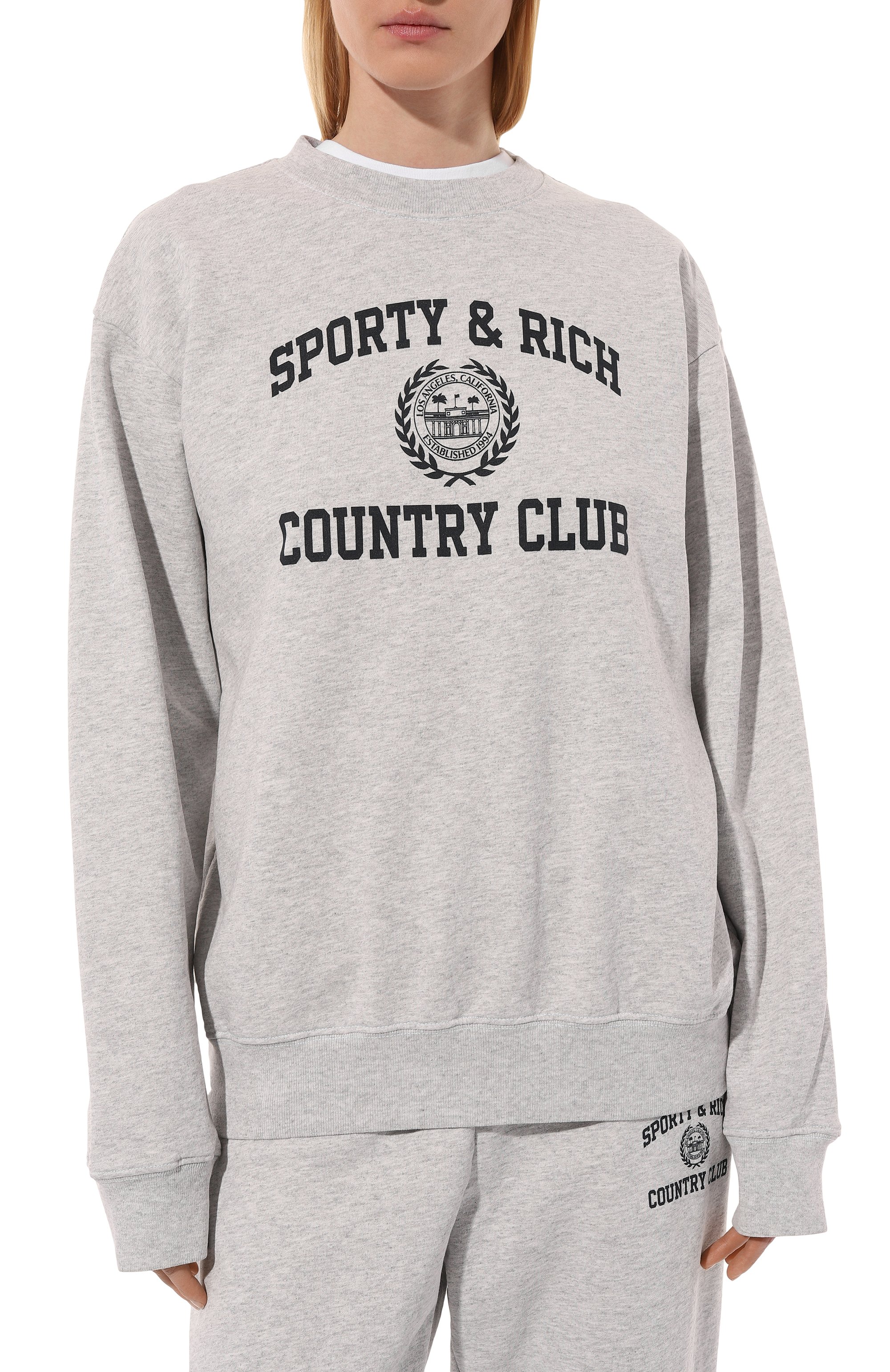 Хлопковый свитшот SPORTY AND RICH серого цвета по цене 22650 руб., арт. ST071516218GY03, фото 3 Хлопковый свитшот SPORTY AND RICH, арт. ST071516218GY03, фото 3