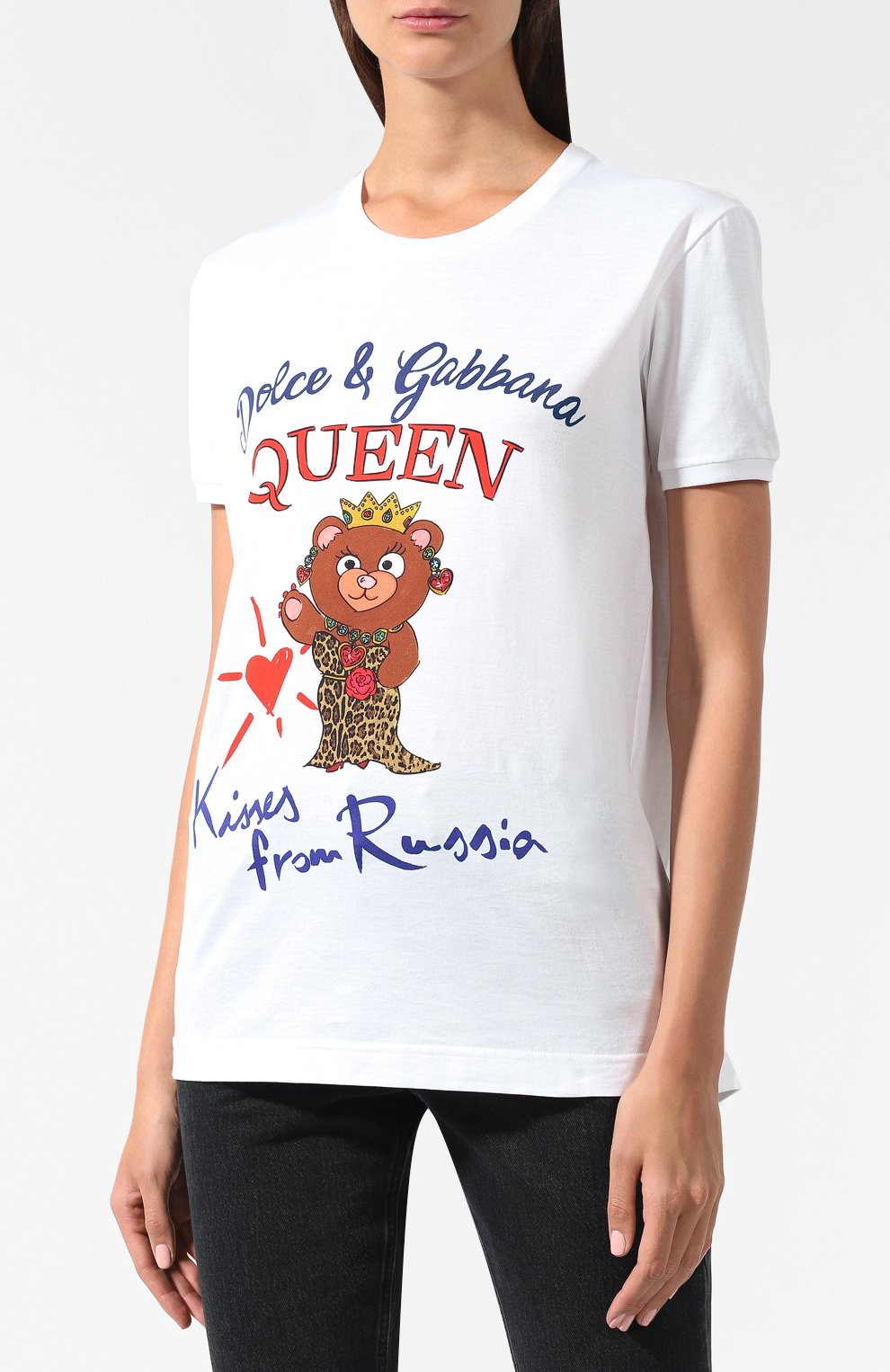 Хлопковая футболка с принтом DOLCE & GABBANA белого цвета по цене 39950 руб., арт. I8334W/HH7MY, фото 3 Хлопковая футболка с принтом DOLCE & GABBANA, арт. I8334W/HH7MY, фото 3
