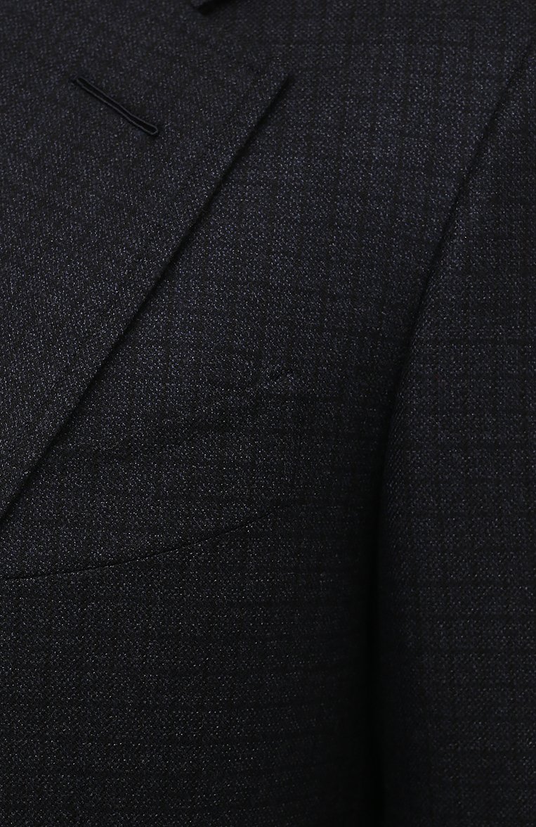 Мужской шерстяной пиджак TOM FORD темно-синего цвета, арт. 322R61/10SP40 | Фото 5 (Материал подклада: Шелк, Купро; Длина (для топов): Стандартные; Материал внешний: Шерсть; Рукава: Длинные; Случай: Формальный; Стили: Классический; 1-2-бортные: Однобортные; Пиджаки М: Приталенный; Драгоценные камни: Проставлено; Материал сплава: Проставлено)
