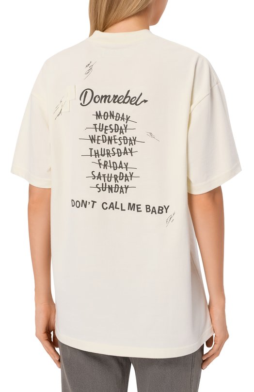Хлопковая футболка DOMREBEL CALL ME T-SHIRT Кремовый  CALL ME T-SHIRT Фото 4
