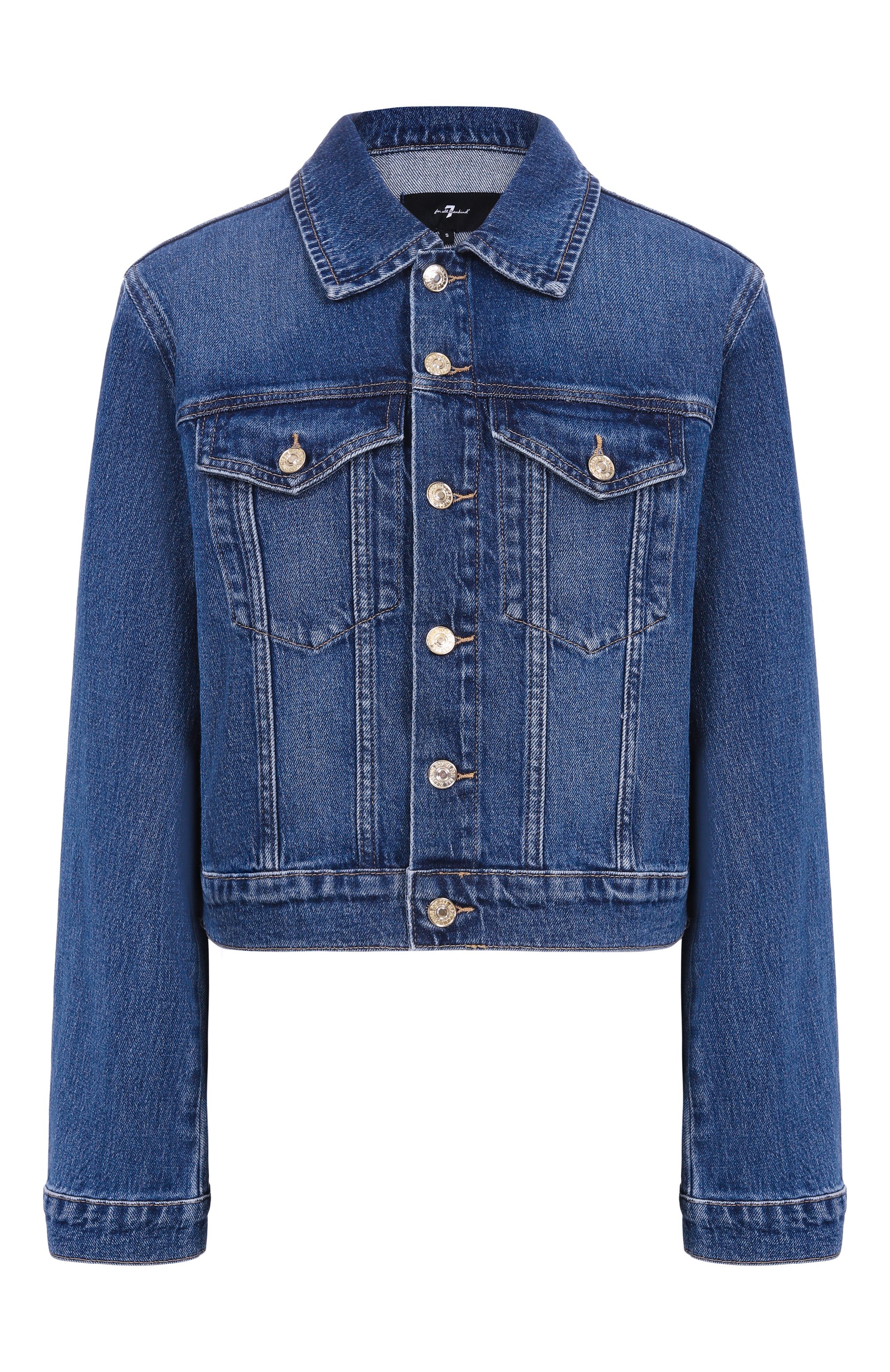 Джинсовая куртка 7 FOR ALL MANKIND синего цвета по цене 38100 руб., арт. 7UCY0C10-3NL, фото 1 Джинсовая куртка 7 FOR ALL MANKIND, арт. 7UCY0C10-3NL, фото 1