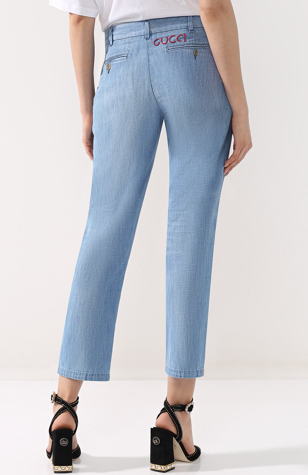 Укороченные джинсы с потертостями GUCCI, арт. 519776/XD775, фото 4