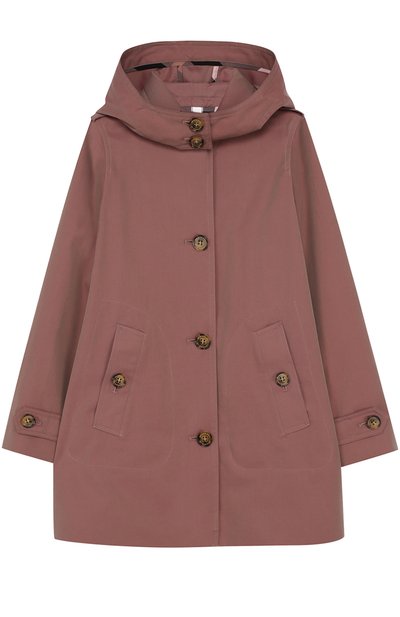 Хлопковый плащ с капюшоном BURBERRY розового цвета по цене 75950 руб., арт. 4048856, фото 1 Хлопковый плащ с капюшоном BURBERRY, арт. 4048856, фото 1
