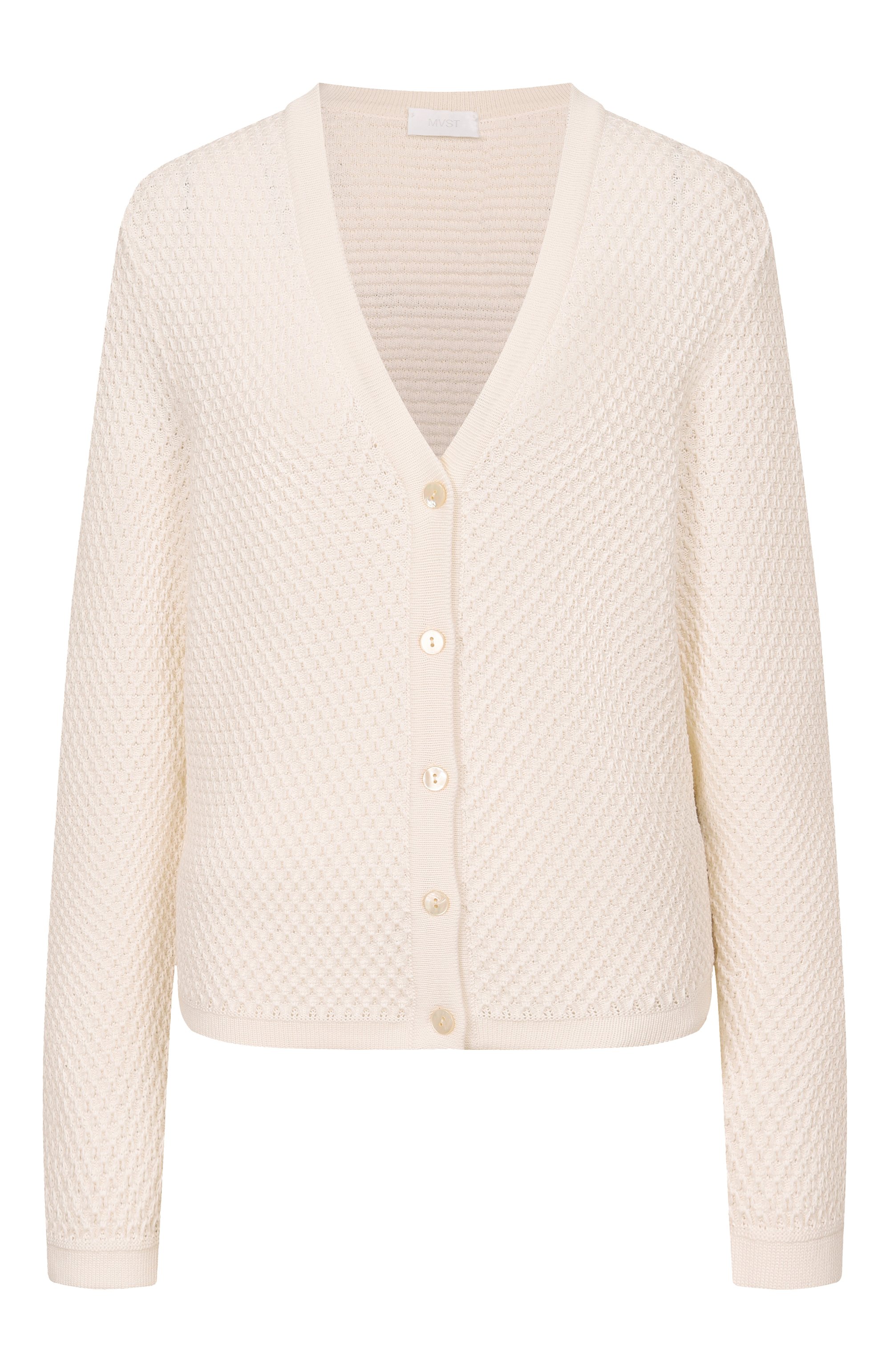 Кардиган из шелка и хлопка MVST кремового цвета по цене 138000 руб., арт. M26.2PW.K215/Y203, фото 1 Кардиган из шелка и хлопка MVST, арт. M26.2PW.K215/Y203, фото 1