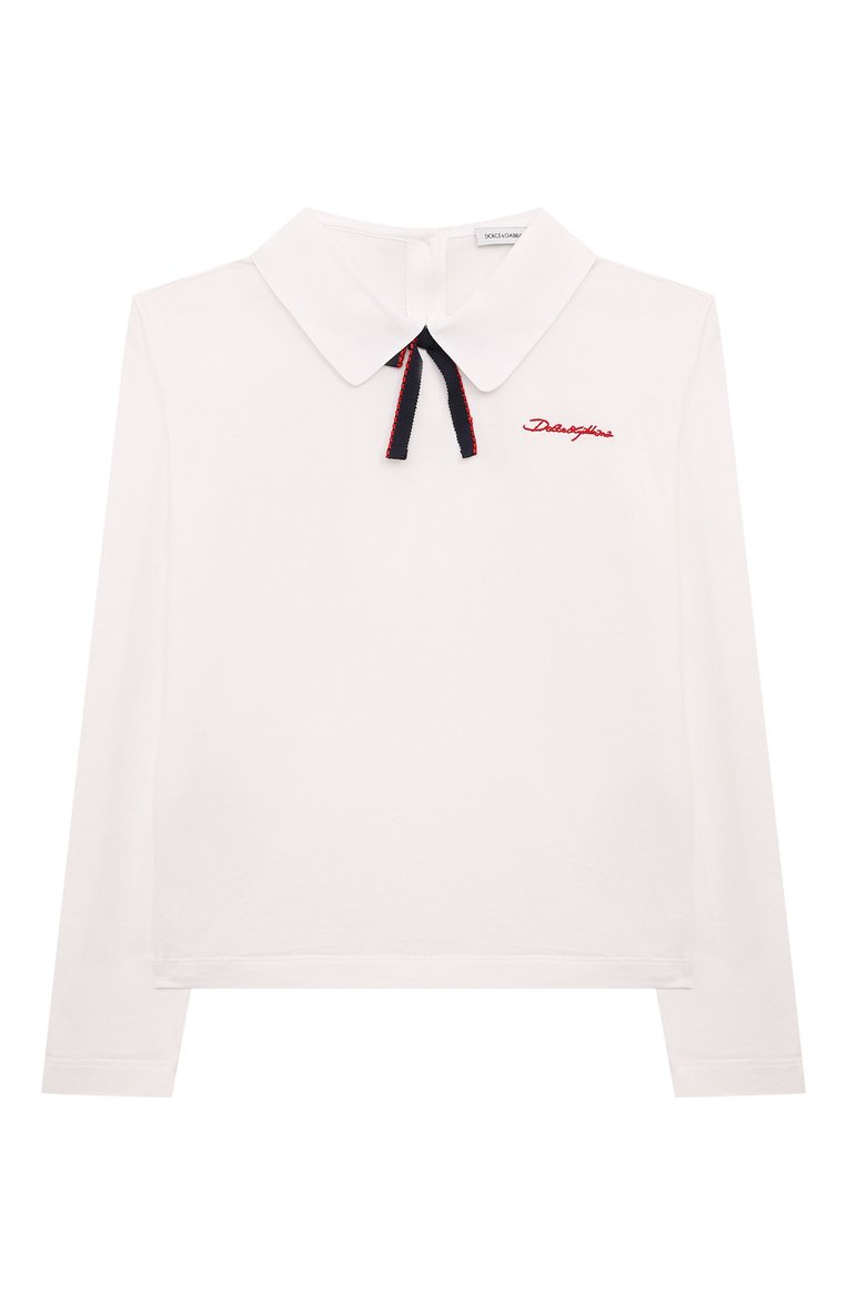 Детска�я хлопковый лонгслив DOLCE & GABBANA белого цвета, арт. L5JTNN/G7NNV | Фото 1 (Рукава: Длинные; Материал внешний: Хлопок; Девочки Кросс-КТ: Лонгслив-одежда; Девочки-школьная форма: Футболки; Ростовка одежда: 6 лет | 116 см, 4 года | 104 см, 5 лет | 110 см, 10 - 11 лет | 140 - 146см, 12 лет | 152 см, 13 - 15 лет | 158 см, 3 года | 98 см, 2 года | 92 см, 8 лет | 128 см)