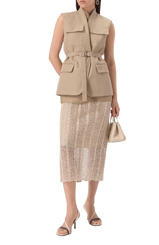 Жилет из хлопка и льна Brunello Cucinelli ML1457345 Бежевый  ML1457345 Фото 2