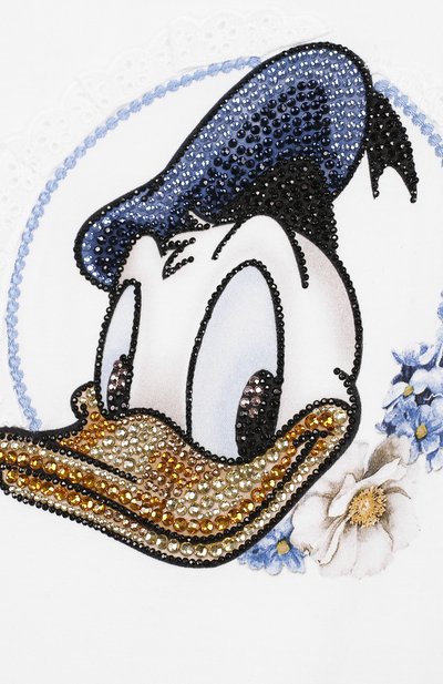 Хлопковая футболка со стразами и оборкой MONNALISA, арт. 191603S4, фото 3