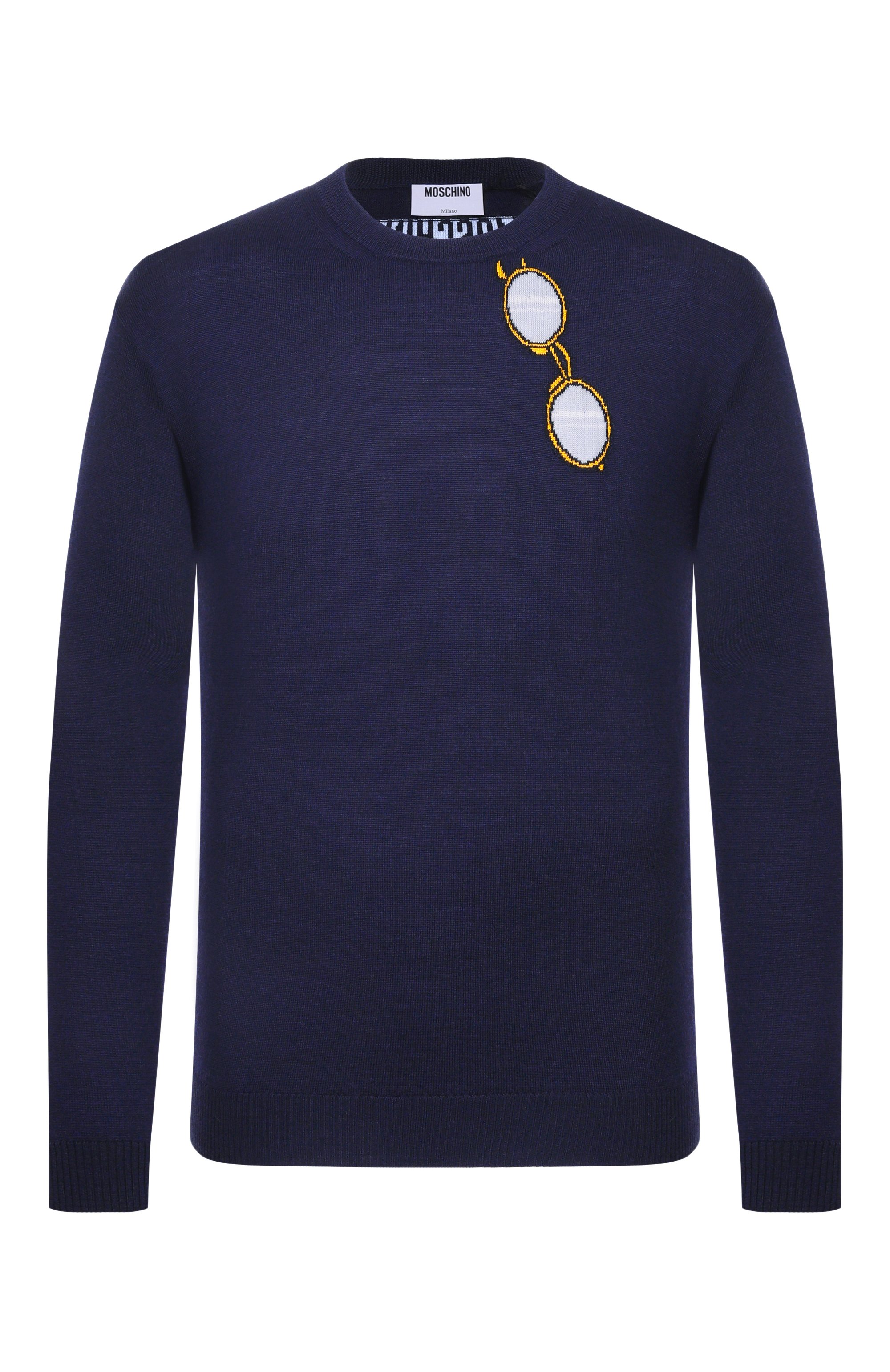 Шерстяной джемпер MOSCHINO темно-синего цвета по цене 69150 руб., арт. V0917/0200, фото 1 Шерстяной джемпер MOSCHINO, арт. V0917/0200, фото 1