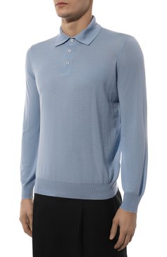 Мужское поло из шерсти и кашемира BRUNELLO CUCINELLI голубого цвета, арт. M2400B2007 | Фото 3 (Материал внешний: Шерсть; Материал сплава: Проставлено; Драгоценные камни: Проставлено; Длина (для топов): Стандартные; Рукава: Длинные; Стили: Кэжуэл; Застежка: Пуговицы; Кросс-КТ: Трикотаж; Принт: Без принта)