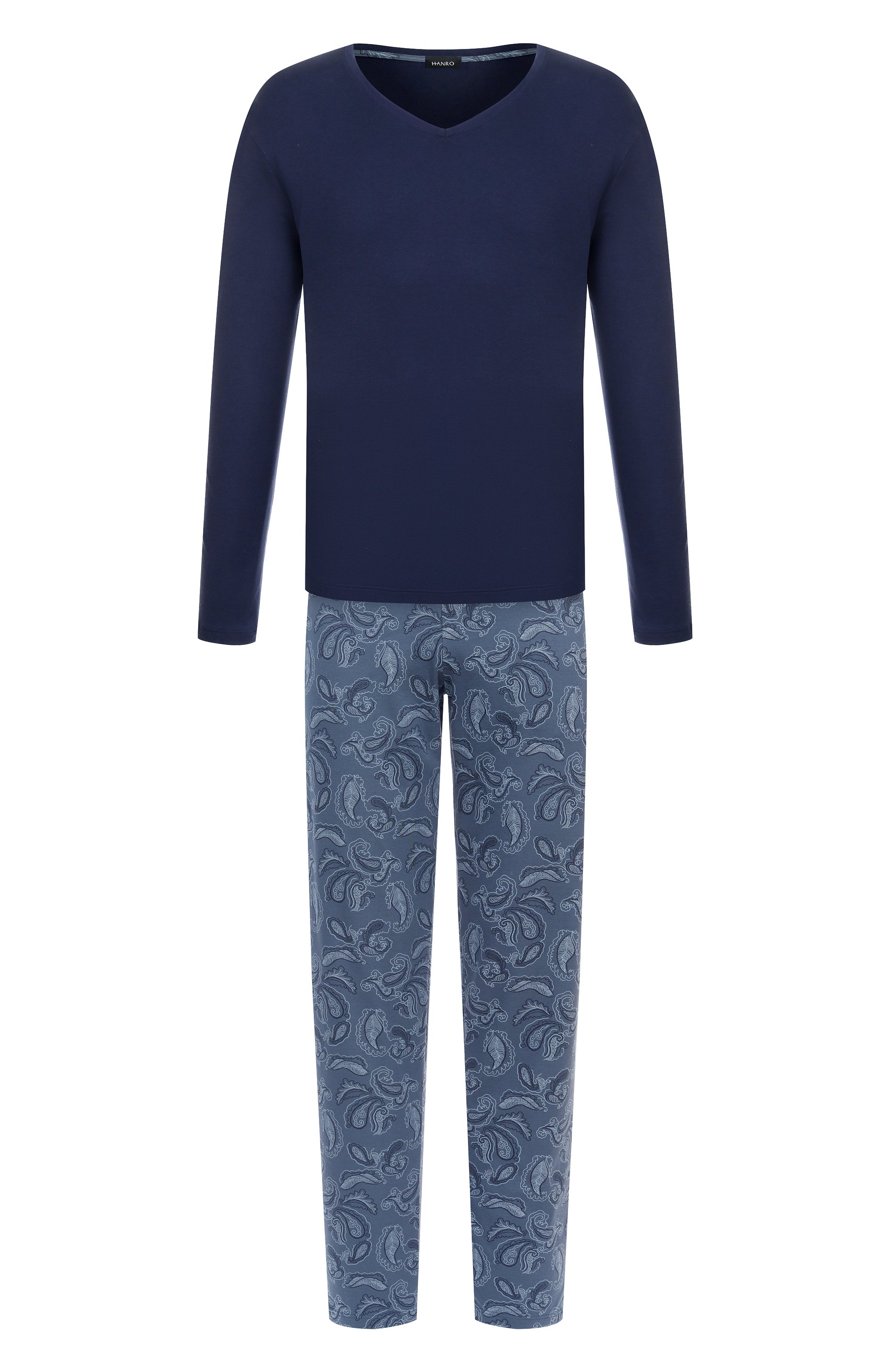 Хлопковая пижама HANRO синего цвета по цене 27700 руб., арт. 075462, фото 1 Хлопковая пижама HANRO, арт. 075462, фото 1
