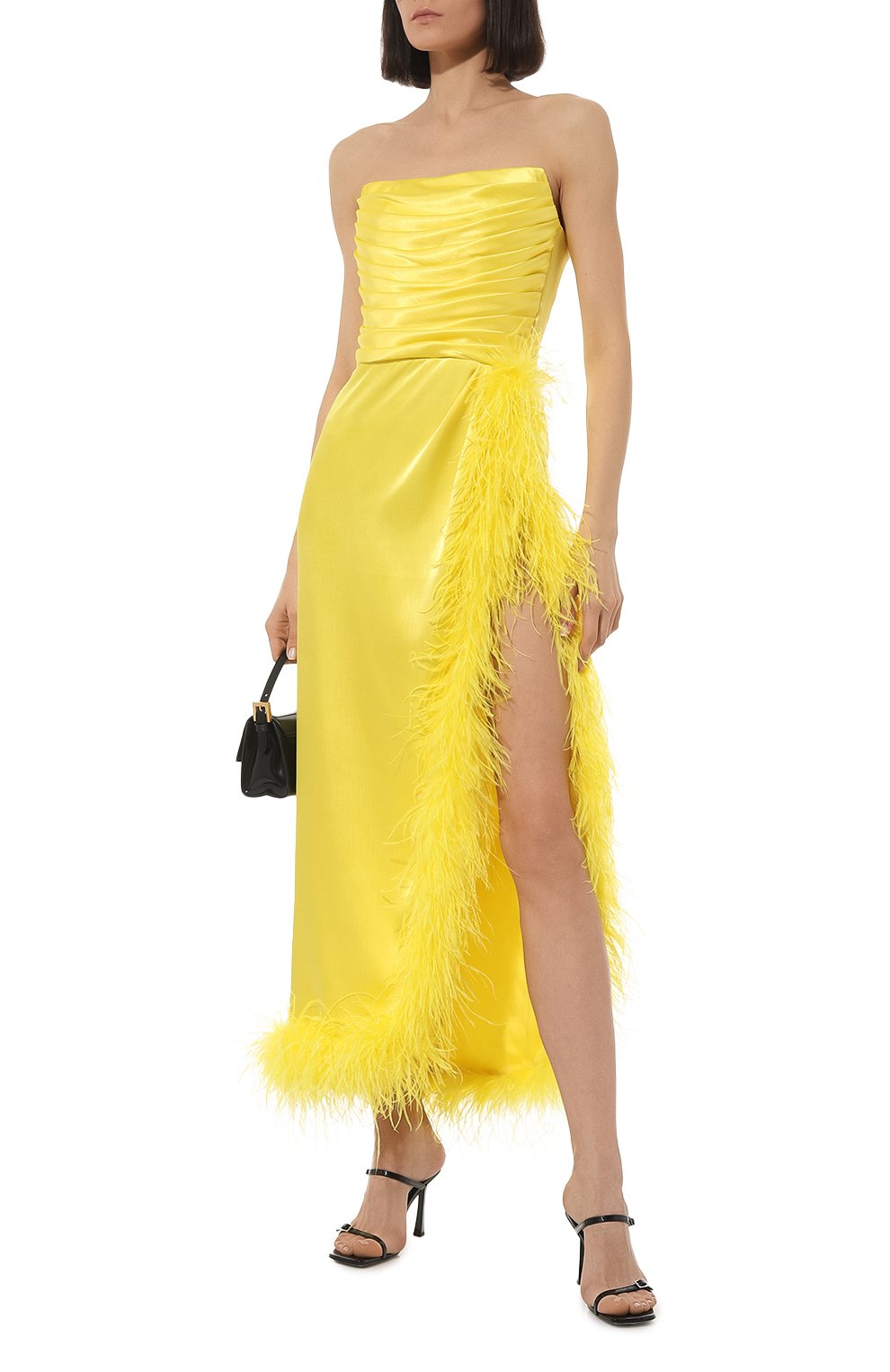 Атласное платье с отделкой перьями SASHA KIM, арт. УТ-00001287, фото 2