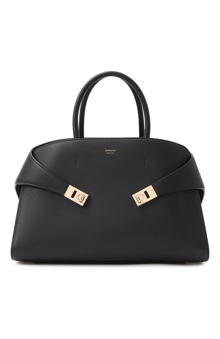 Женская сумка hug large FERRAGAMO черного цвета, арт. 215921/766591 | Фото 1 (Ремень/цепочка: На ремешке; Материал: Натуральная кожа; Размер: large; Автоматизация ТО: Проставлено; Автоматизация состава: Проставлено)