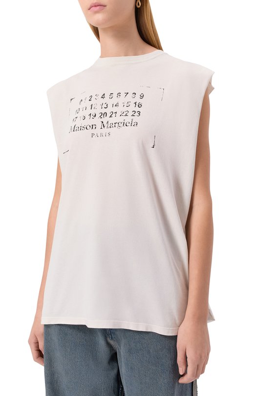 Хлопковая футболка Maison Margiela S51NL0053/S24575 Кремовый  S51NL0053/S24575 Фото 3