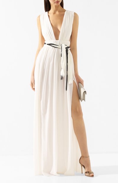 Шелковое платье SAINT LAURENT белого цвета по цене 434500 руб., арт. 611049/Y058W, фото 2 Шелковое платье SAINT LAURENT, арт. 611049/Y058W, фото 2
