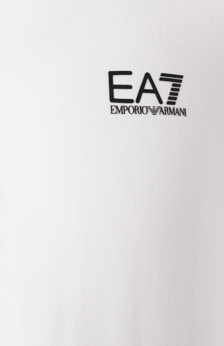 Мужская хлопковая футболка EA7 белого цвета, арт. 8NPT26/PJVQZ | Фото 6 (Длина (для топов): Стандартные; Рукава: Короткие; Кросс-КТ: Спорт, Джерси; Принт: Без принта; Стили: Кэжуэл; Материал внешний: Хлопок; Мужское Кросс-КТ: Футболка-одежда; Автоматизация состава: Проставлено; Автоматизация ТО: Проставлено; Детали: Без декора)