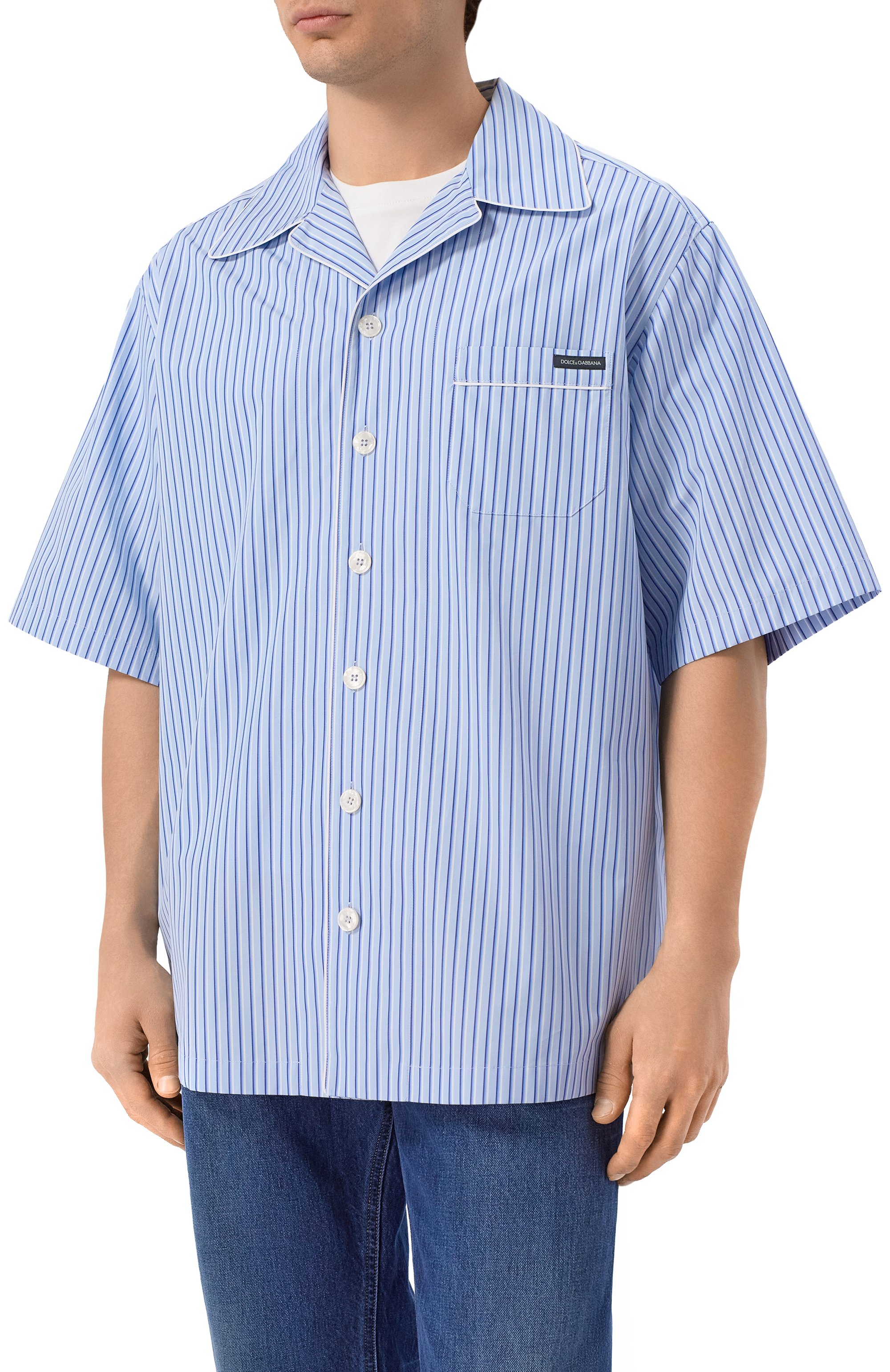 Хлопковая рубашка DOLCE & GABBANA голубого цвета по цене 89950 руб., арт. G50L6T/FR513, фото 3 Хлопковая рубашка DOLCE & GABBANA, арт. G50L6T/FR513, фото 3