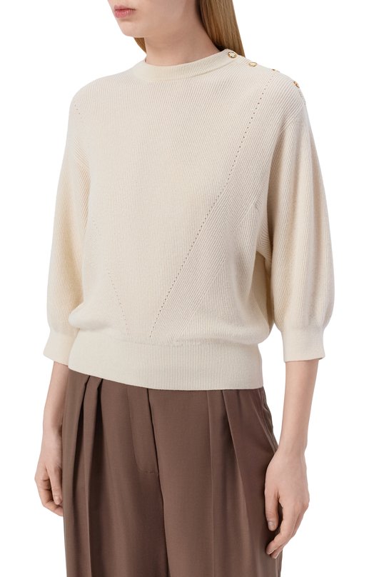 Свитер из кашемира и хлопка Agnona K111025E/1T140PE_001 Кремовый  K111025E/1T140PE_001 Фото 3