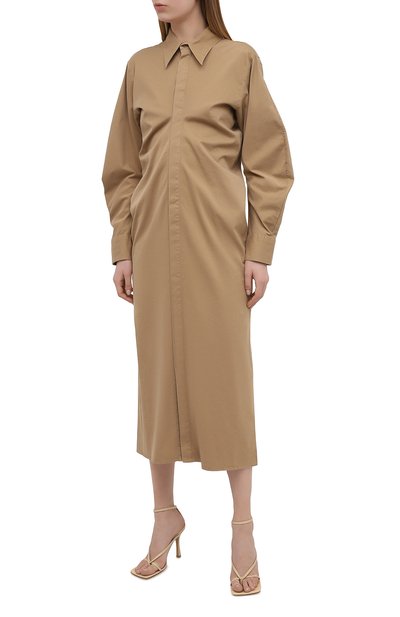 Платье из хлопка и шелка BOTTEGA VENETA бежевого цвета по цене 140500 руб., арт. 647122/V0GW0, фото 3 Платье из хлопка и шелка BOTTEGA VENETA, арт. 647122/V0GW0, фото 3
