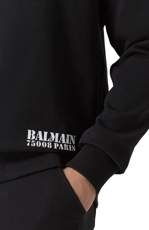 Хлопковый свитшот Balmain FH1JS001/BD04 Чёрный  FH1JS001/BD04 Фото 5